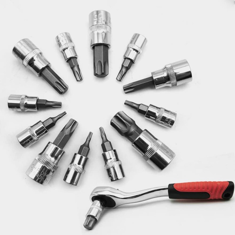 YFFSFDC Torx Bit Socket Set, 13-Piece Set, Insertion Angle, Star,