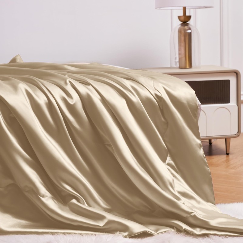 YASMENG Taupe Cooling Satin Throw Blanket 50 x 60 Inches