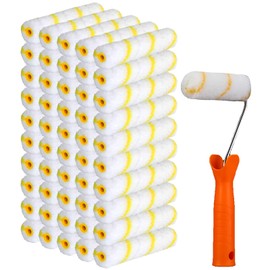 100 Pieces 4 Inch Paint Roller Covers Small Roller Nap with Roller Frame Kit Mini Paint Rollers for House Painting Wall Painting Tools
