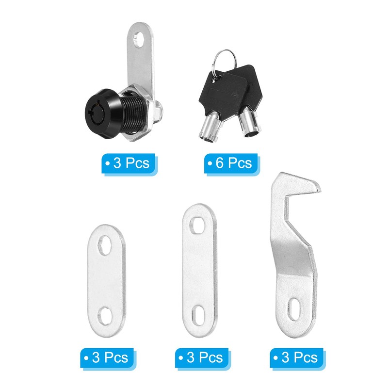 PATIKIL 5/8 Inch Black Cabinet Locks with Black Keys, 3