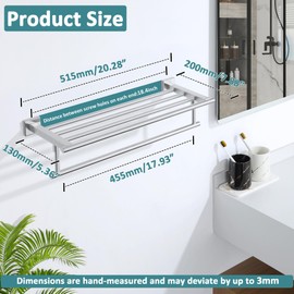 Alise 20 Inch Towel Racks for Bathroom, Towel Rack Wall Mounted with Tower Bars, SUS 304 Stainless Steel Bathroom Shelf, Heavy Duty Hand Towel Holder (Brushed Nickel)