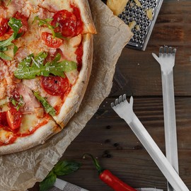 Pizza Spinner for Homemade Pizza, 17.5 inch Long Pizza Peel Turning Fork, Outdoor Pizza Oven Accessories