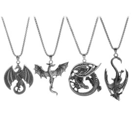 XJYHDY 4PCS Viking Style Dragon Necklace Set for Men Women, Gothic Dragon Pendant Jewelry Pack Collection Accessories Gift Set