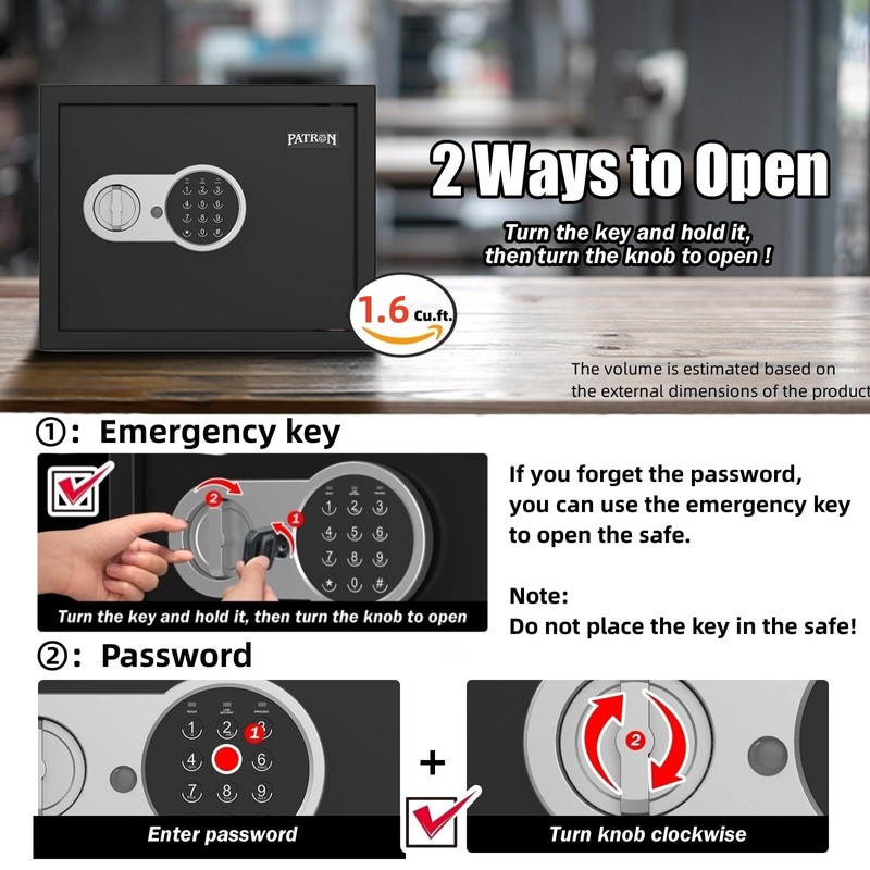 [ 1.6 Cu.ft. ]PATRON Fireproof Safe for Home,Document Safe Box