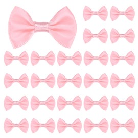 M METERXITY 60-Pack Mini Craft Ribbon Bow 1.5x1 Inch Checkered Fabric Satin Ribbon Bows Boutique for Craft DIY/Treat Bags/Hair Bow Sewing/Wedding/Party/Christmas [Nude Pink]