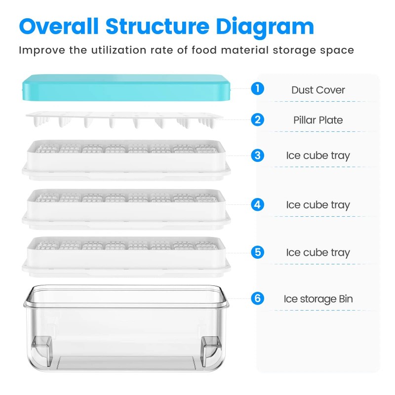 PHINOX 3 Tier Blue Ice Cube Tray with Lid Quick