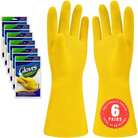 SteadMax 3/6 Pairs Cleaning Gloves, Reusable Natural Rubber Dish Gloves, Waterproof Latex Non-Slip Dishwashing Gloves for Kitchen and Household (Medium, 6 Pack)