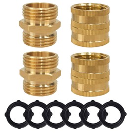 Hourleey Garden Hose Adapter, 3/4 Inch Solid Brass Hose Connectors Adapters Male to Male, Female to Female, 4 Pack | Hourleey