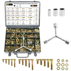 FMhotu 752Pcs Nuts and Bolts Assortment Kit, 15 Sizes Includes 1/4-20 5/16-18 3/8-16, SAE Grade 5 Alloy Steel Hex Cap Screws Nuts Washers with Wrenches Assortment Kit THLSTZ536pcs