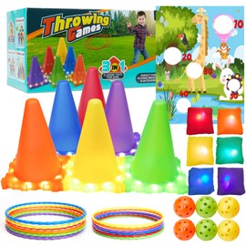 Pwtuuki LED Party Throwing Game Outdoor Games for Children, Bean Bag, Ball, Rings Throwing Game Set, Garden Games, Outdoor Toy for Children, Adults, Birthday Game Outdoor