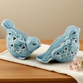 Giyochie Pair of Blue Bird for Home Decor, Farmhouse Ceramic Bird Statue Sculpture Birds Ornaments, Small Decor for Shelves Entryway TV Stand Bookcase, Garden Micro Landscape Accessories