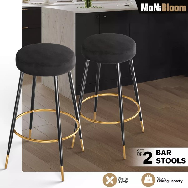 MoNiBloom Set of 2 Black Velvet Counter Bar Stools Upholstered