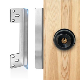 MOSECYOU Door Latch Guard Plate 7” with 1” Offset Cover, Satin Nickel, Outswing Door Security Protector Shield, Heavy Duty Version, Door Knob/Deadbolt Latch Protector Plate (1 Pack)