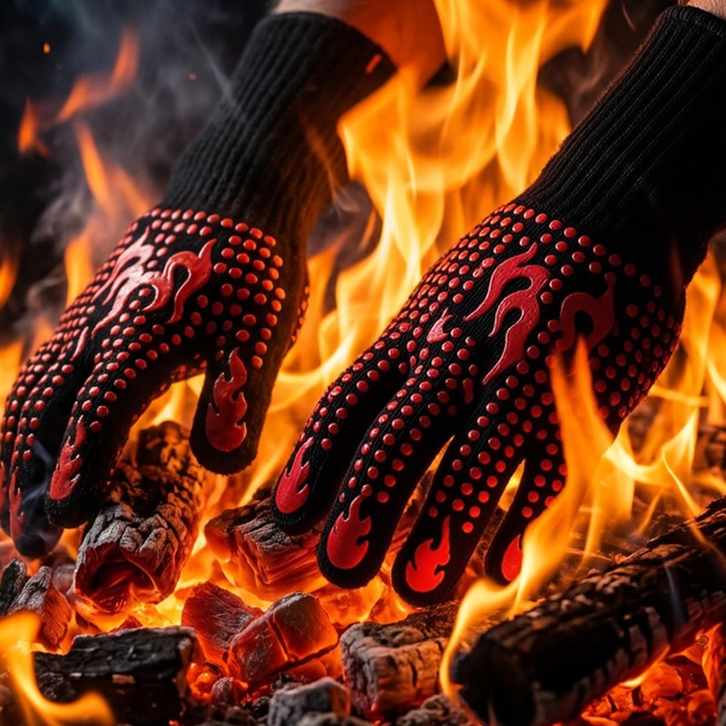 QUANSHANGJU Heat Resistant Silicone Non-Slip Long BBQ Gloves