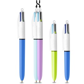 BIC 4 Colours Family Pen Pack of Retractable Ballpoint Pens with Four Ink Colours, Set of 4 (2 Mini, 2 Original)