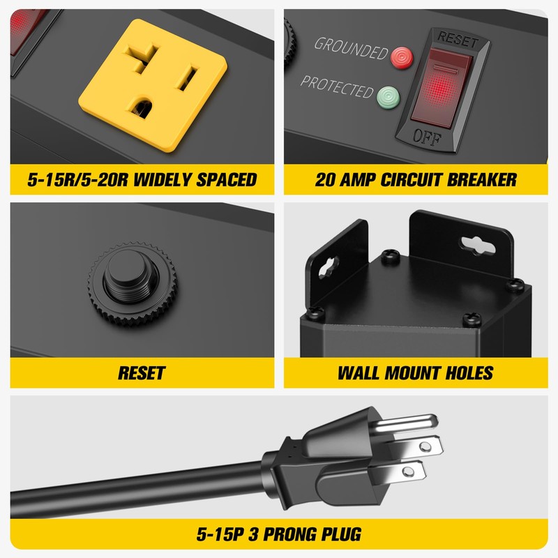 HHSOET 16 Outlet Long Power Strip, 10FT Heavy Duty Power