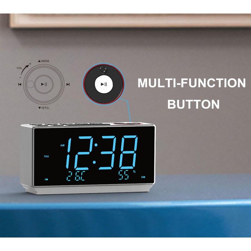iTOMA Dual Alarm Clock with FM Radio, USB Charging, 1.8''