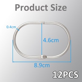 12 PCS Shower Curtain Hooks Shower Curtain Rings Rust Proof Oval Rings Clasp Hooks Set Shower Curtain Accessories Shower Hooks for Curtains Windows Home Decoration Bathroom Changing Room