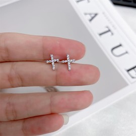 16g Cross CZ Cartilage Small Stud Earring for Women Teen Girls Men Cute Minimalist Tragus Helix Surgical Stainless Steel Hypoallergenic Tiny Little Studs Ball Screw Backs Birthday Gift (Stye #1 Silver)