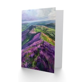 Artery8 Greeting Card Heather Flowers Mam Tor Peak District Landscape Blank For Him Or Her Art Birthday Card