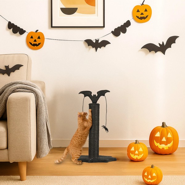 Unbranded Portable Halloween Gothic Cat Scratching Post with Spider Dangling