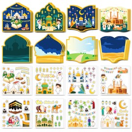 ZKFSIE Eid Decorations Set, 24 Pcs Eid Hanging Decorations and 24 Sheets Eid Mubarak Stickers, Eid Ramadan Arts and Crafts, Umrah Mubarak Decoration, Muslim Ramadan Party Supplies