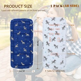 Baby Pushchair Seat Liners,Pram Liner Universal Fit for Most Pushchairs,100% Cotton Double-Sided Baby Stroller Cushion Pad,Stroller Seat Cover for Toddler Infant 1 Pack,78x34cm(Navy Blue+White Zebra)