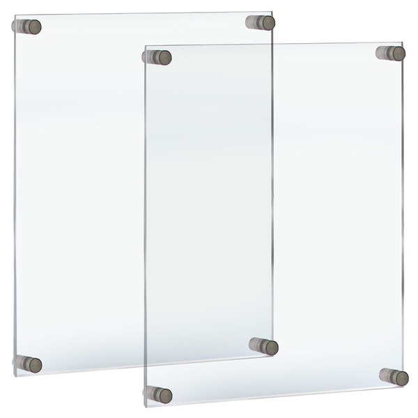 Azar Displays 105530-SLV-2PK Floating Acrylic Wall Frame with Silver Stand