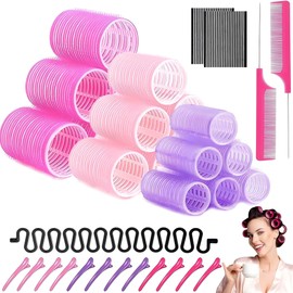 Tubos para Cabello, Juego de 35 Rulos para Cabello, 3 tamaños Rodillos de Plástico para el Cabello con Velcro , Rodillos de Pelo de Autoagarre Portátiles con clips, Rizadores de Cabello Grandes para Largo,Medio y Corto