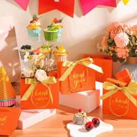 Jetec 15 Pcs Mini Paper Gift Bags Bulk 5.5x4.7x2.5'' Small Thank You Gift Candy Bag with Handle Party Favor Gift Bags with Bow Ribbon for Wedding Baby Bridal Shower Graduation Party Favor (Orange)