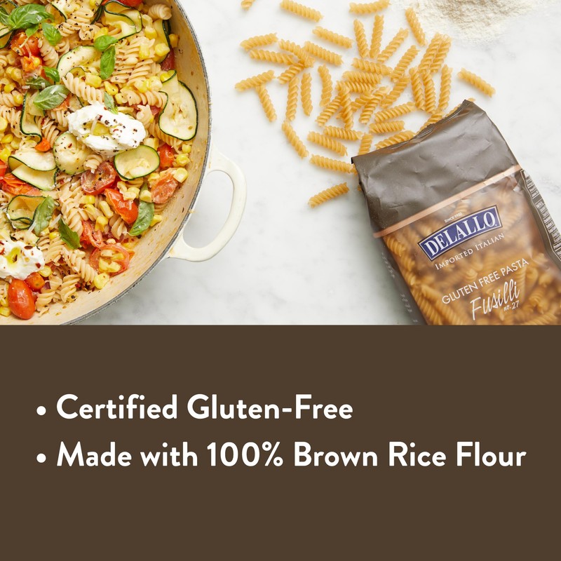 DeLallo Gluten Free Fusilli Pasta, Non-GMO, Made with Brown Rice