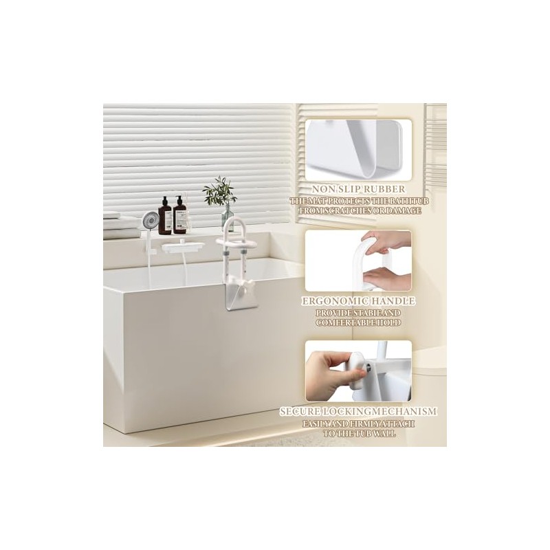 Bathtub Grab Rails, Adjustable Width 9-17cm and 4 Heights,150kg Load