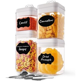 BPC Stackable Kitchen Containers Crystal Clear Plastic Containers for Dry Goods Storage Set, Flour, Sugar, Pet Food, Kitchen Pantry, Airtight Seal