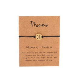 COLORFUL BLING Horoscope Zodiac Bracelet 12 Constellation Sign Bracelet for Women Astrology 14k Gold Plated Bracelet Anklet Friendship Couple Jewelry with Message Card-Pisces Gold