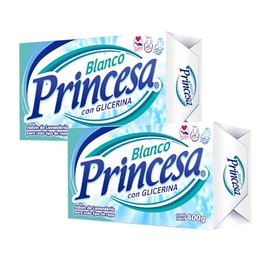 Princesa Jabón Blanco 400g, Paquete de 2 Unidades, Efectivo contra las Manchas, con Glicerina, Biodegradable, Especial para Ropa Blanca