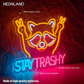 Stay Trashy Racoon Neon Sign for Wall Decor LED Light USB Powered Dimmable Art Signs for Bar Pub Store Man Cave Kids Room 16.2 X 12.6 inch