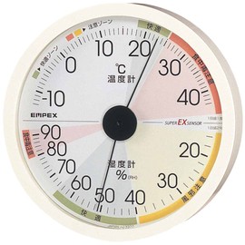 Emex EX-2821 Weather Meter, Thermometer/Hygrometer, High Precision Universal Design, Wall Mounted, Made in Japan, White