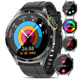 Marsyu Smartwatch ECG+HRV/Uric Acid/BMI Men Women Round 1.43" AMOLED Health Watch with Phone Function, 24H Heart Rate SPO2 Blood Pressure Body Temperature Sleep Monitor Fitness Watch for Android/iOS