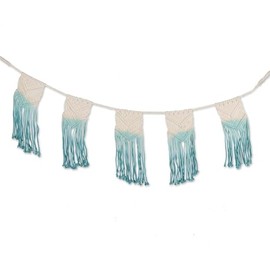 NOVICA Artisan Handmade Cotton Macrame Bunting Blue White India Wall Decor Bohemian 'Knotted Harmony'