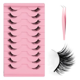 VONJUMA 10 Pairs Half Eyelashes Natural False Eyelashes Clear Band Lashes Cateye Wispy Artificial Eyelashes 3D Cat Eye Half Lashes with Tweezers