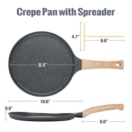 SouxMux Nonstick 8-Inch Crepe Pan with Spreader, Ceramic Coated Dosa Tawa Pan, Induction Compatible Flat Skillet for Pancakes, Omelettes, and More with Cool Handle, PFOA Free