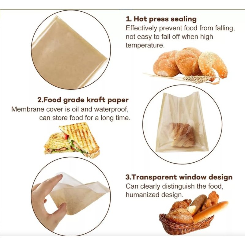 Paquete de 50 bolsas de papel para pan de papel