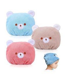 HhBdy Hair Towel 3 Pack Hair Turban Towel Soft and Anti Frizz Head Towel Cute Bear Water Absorbent Hair Dry Wrap Hat Quick Drying Curly Hair Wrap Towel for Kids Girls Bath Spa Swimming