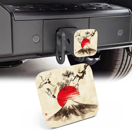 NITAHHHY Trailer Hitch Cover, Japanese Mountain Fuji Red Sun with Pine 2 Inch Hitch Plug Covers Hitch Cover Tube Rubber Towing, Square Receiver Plug Cap for Cars Suvs Trucks