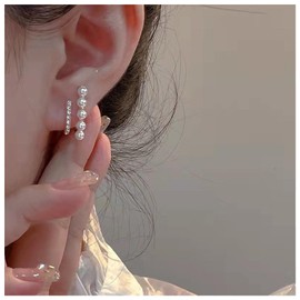 Cimenexe Bohemian Crystal Pearl Stud Earrings Gold Pearl Line Stud Earrings Cz Pearl Bar Earrings Tiny Pearl Earrings Jewelry for Women and Girls Gifts