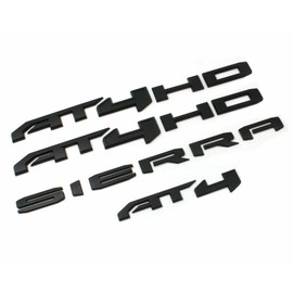 4Pcs AT4 HD Emblem Sierra Letters 3D Side Door Rear Tailgate Badge Sticker Decal NamePlate 85002068 Replacement for Sierra 1500 2500HD 3500HD Canyon (Matte Black)