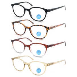 HAPJOYS Round Reading Glasses for Women +1.25 Ladies Blue Light Blocking Circle Readers Blue Ray Circular Cheaters Glasses 4 Pack