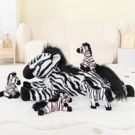 Tezituor Large Zebra Stuffed Animals Set, 25 inch Mommy Stuffed Horse Plush with 4 Cute Babies Gift for Boys Girls