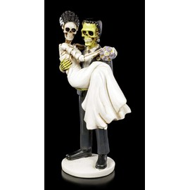 Figuren Shop GmbH Gothic Frankenskull Figurine with Bride | Fantasy Bride and Groom, Hand-Painted