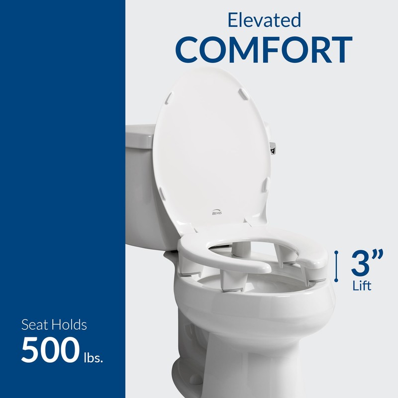 Bemis Steadfast 3" Raised Toilet Seat with Open-Front, Hinges that
